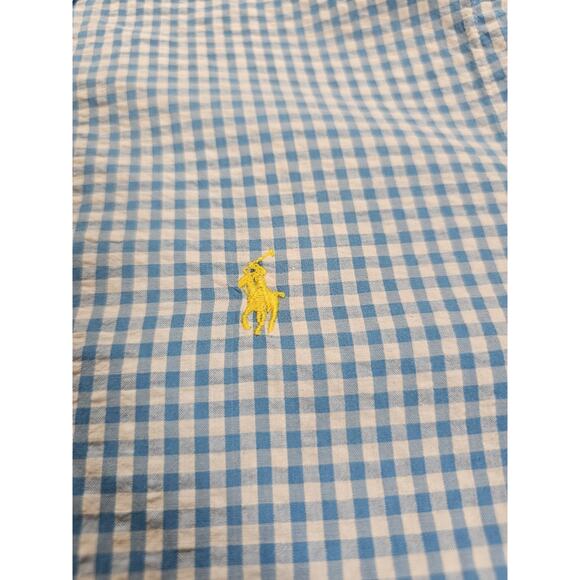 Ralph Lauren Gingham Seersucker Short Sleeve Shirt Men's Size M Classic Fit - Picture 2 of 8